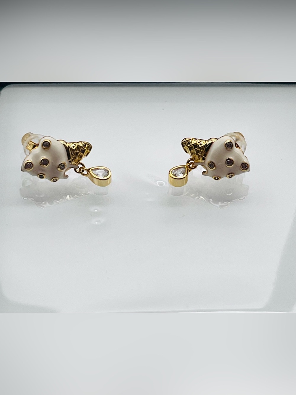 Cicy Bell 18K Gold Plated Ice-Cream Drip Oil Rhinestone Earrings
